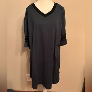 V-Neck Dark Green Dress with Black Accents